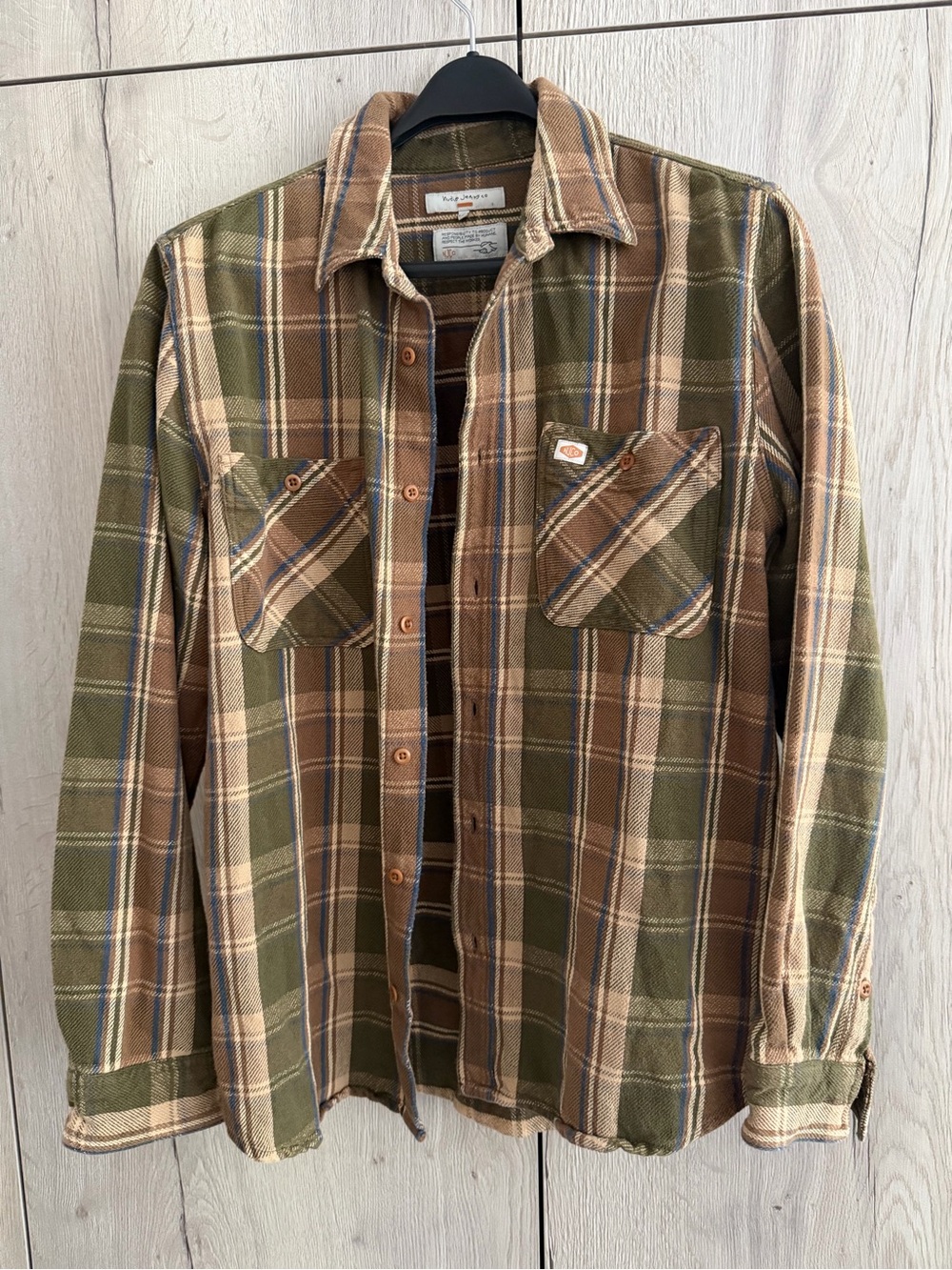 Nudie Jeans plaid workwear shirt green/brown